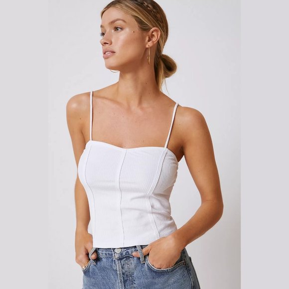 NEW Anthropologie Size Large, Corseted Cropped Cami - White - Picture 2 of 4
